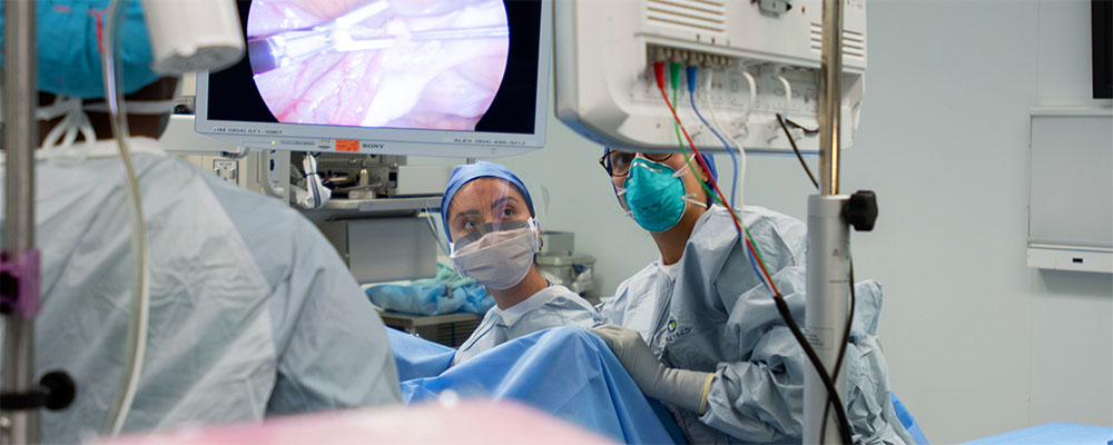 University of Florida obstetrician-gynecologists performing laparoscopic surgery at UF Health Jacksonville.